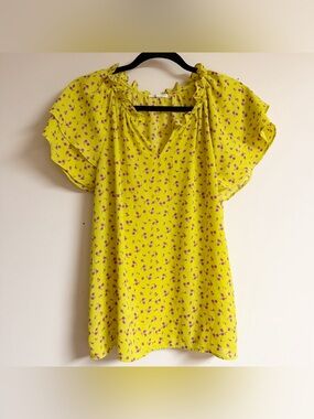 Anthropologie Pleione Yellow Floral Shirt Size Medium